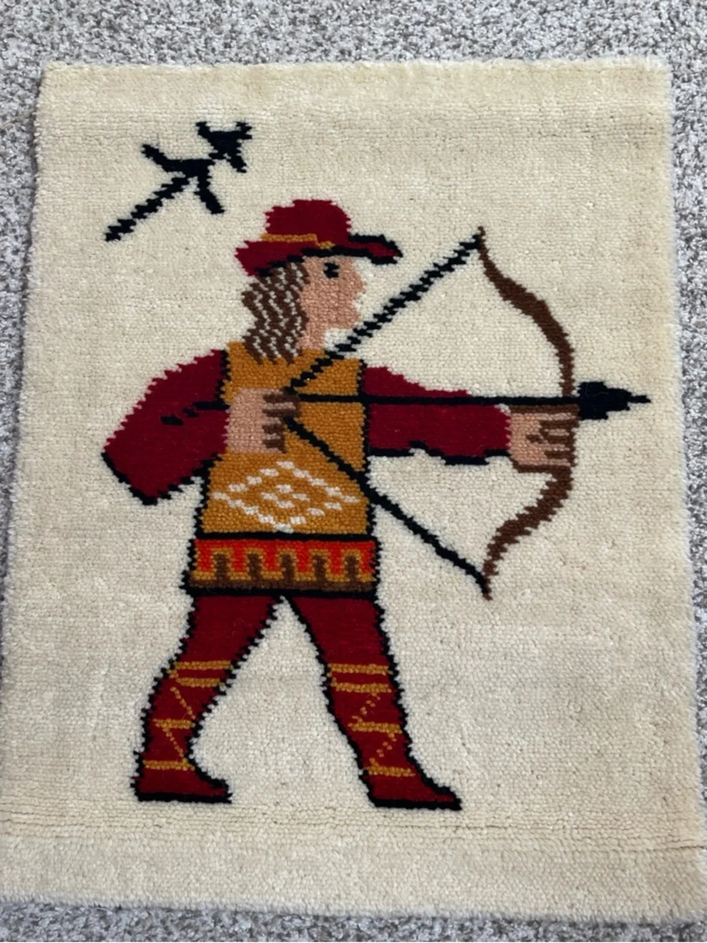 Vintage Archer Wall Art Wool Rug tapestry zodiac Sagittarius collectible